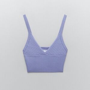 Zara Periwinkle Purple Ribbed Knit V-Neck Crop Top - Size Small